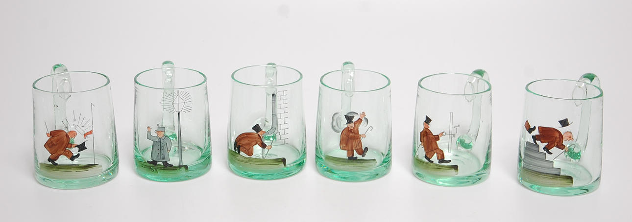 SEJDLAR, 12 st Med 6 st olika motiv, hyttblåsta, 1950-tal.