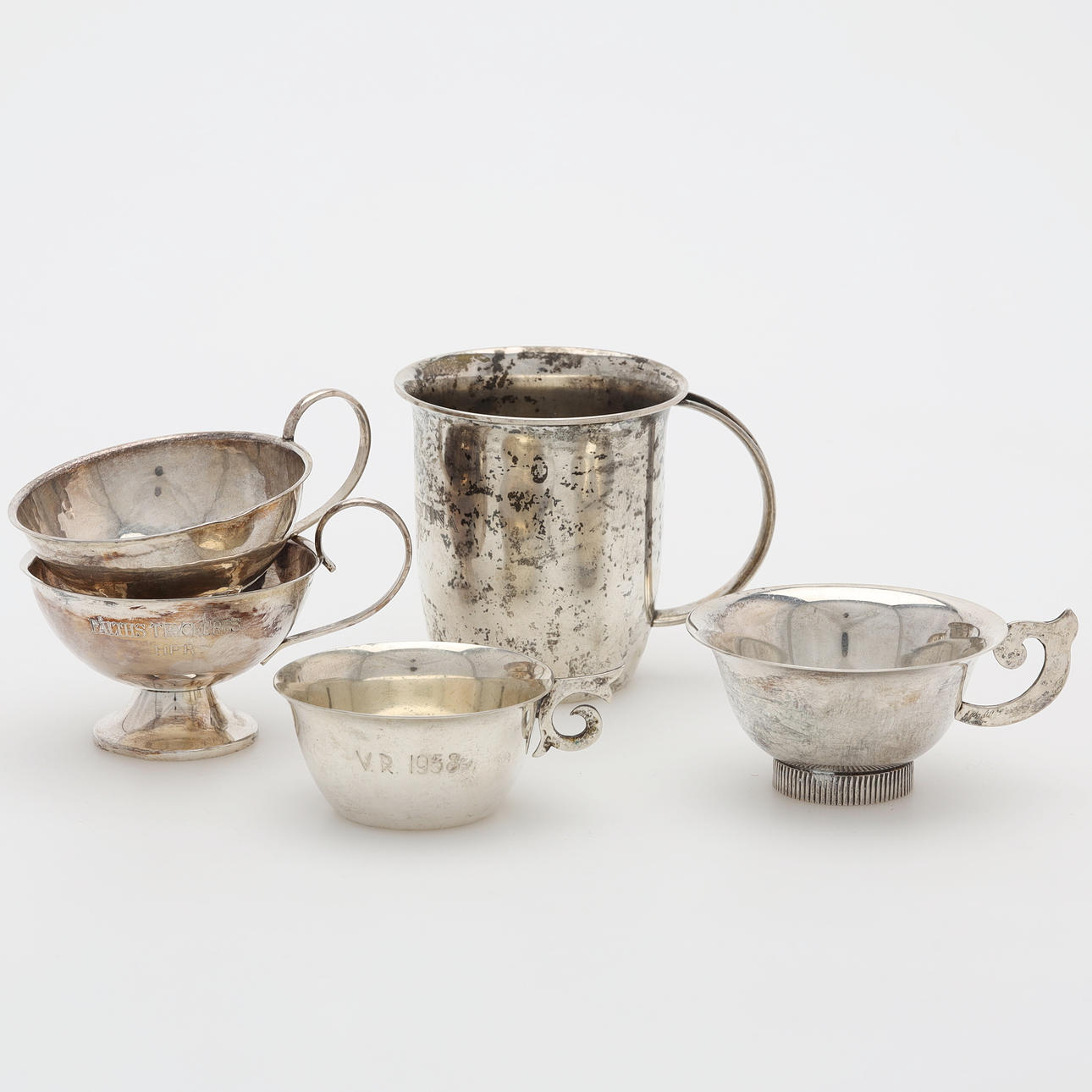 PUNCHMUGGAR, silver, 5 delar, 1900-tal.