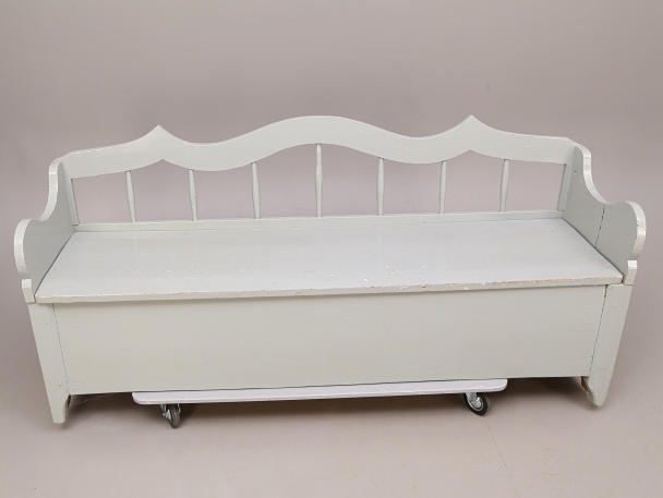 KÖKSSOFFA, trä/grå, allmoge, utdragbar bäddel, 18-/1900-tal.