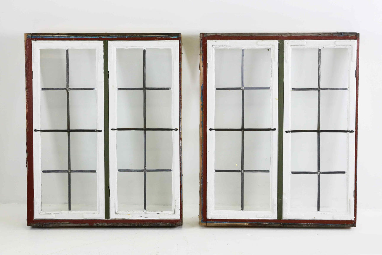 A pair of stained glass windows with interior windows, Art Nouveau ...
