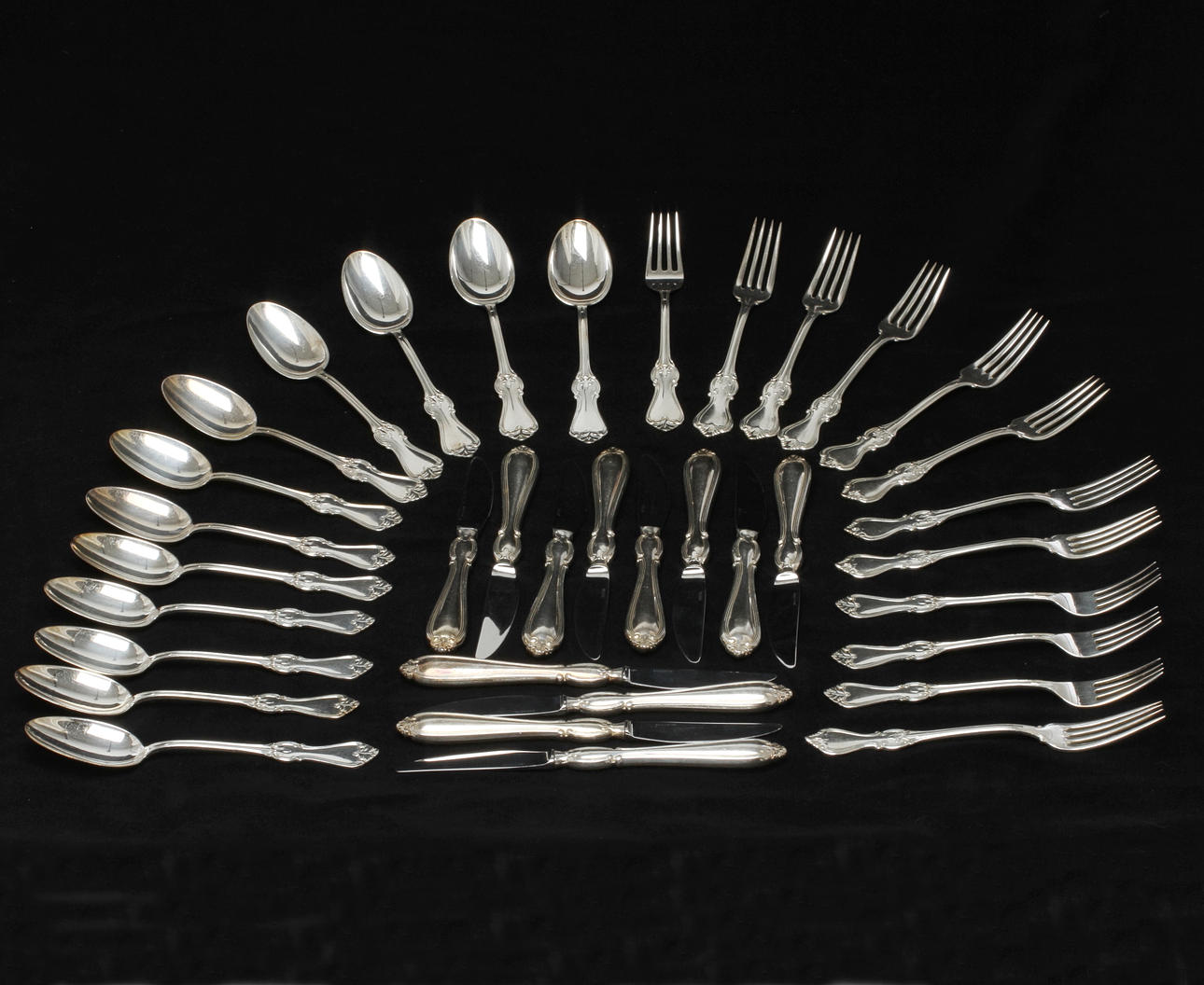 BESTICK, 36 delar, nysilver, "Olga", GAB.