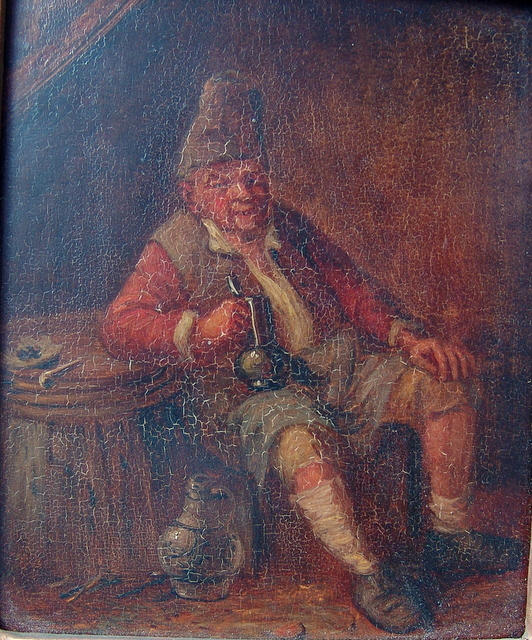 JOOS VAN CRAESBEECK  ATTR.1605/6  NEERLINTER - 1661 BRÜSSEL. Tavern genre: Carousing Farmer, Holland 1600-talet.