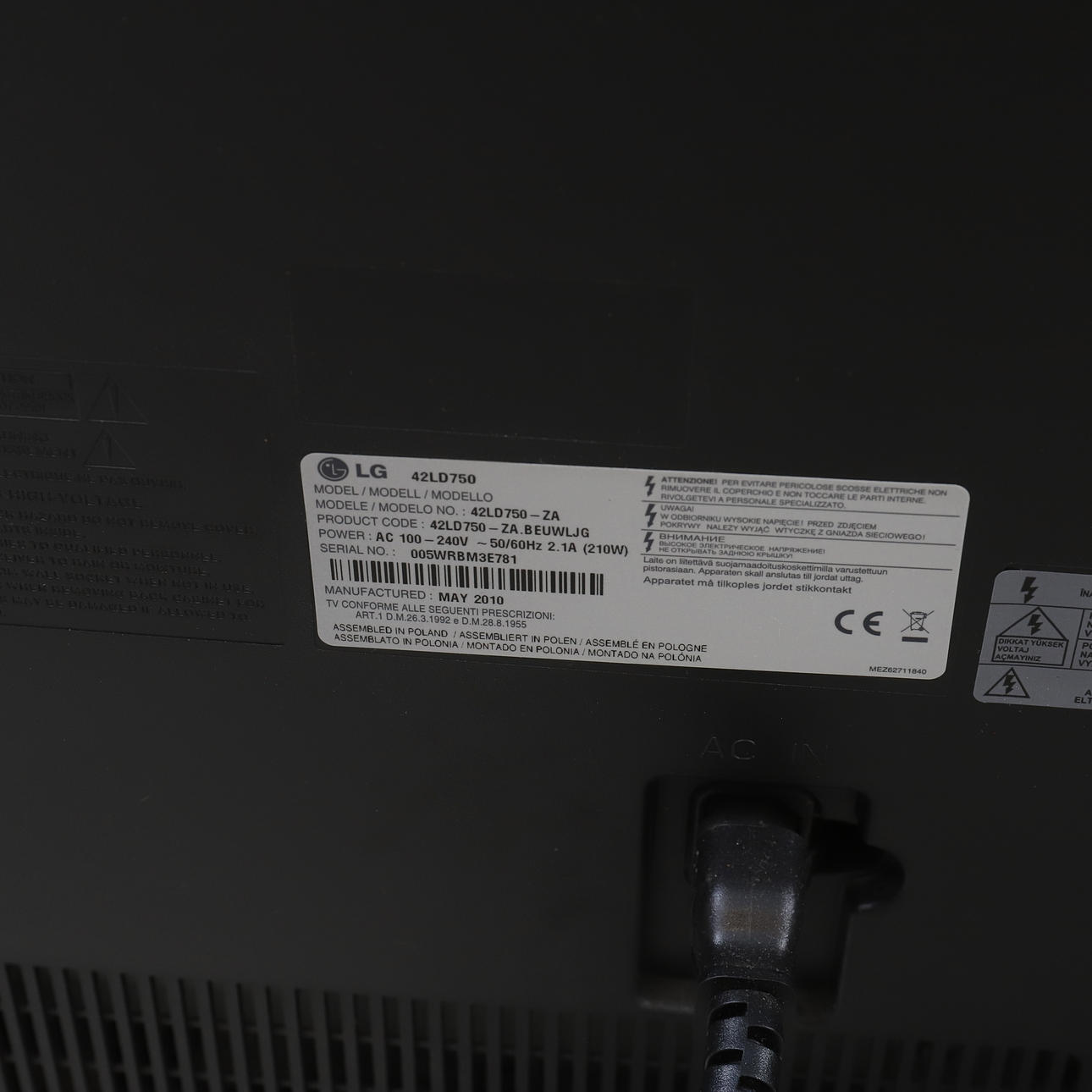 TV SET, LG 42LD750-ZA.