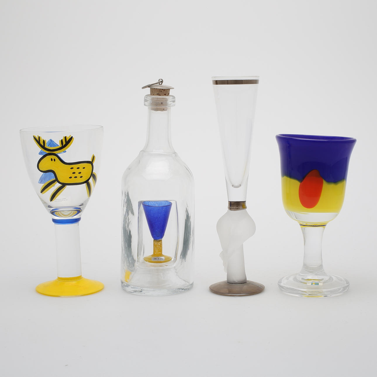 KONSTGLAS, 5 st; champagneglas, Kjell Engman m.m.