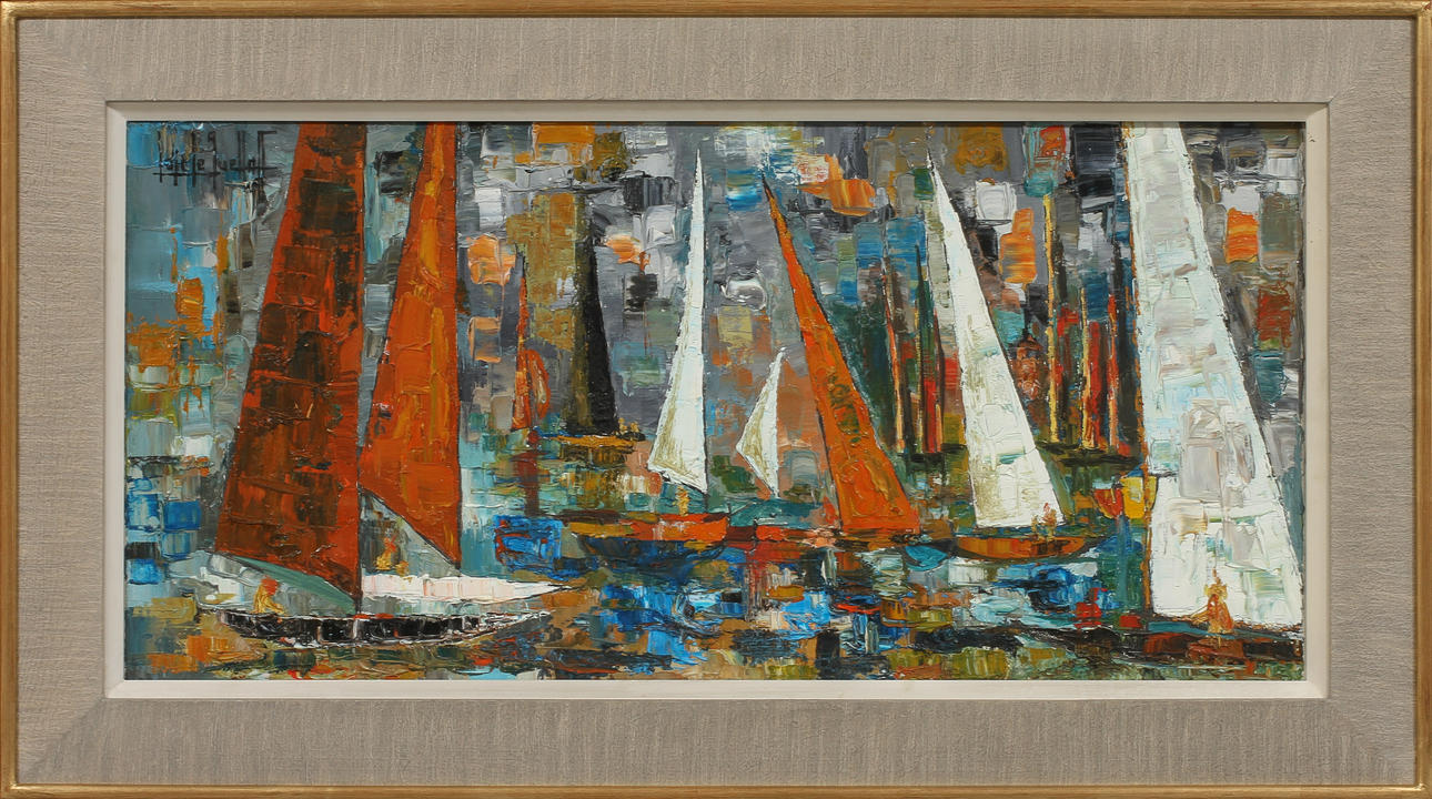 LOIC LE GUELLAFF. Segelbåtar, olja på duk. Signerad.