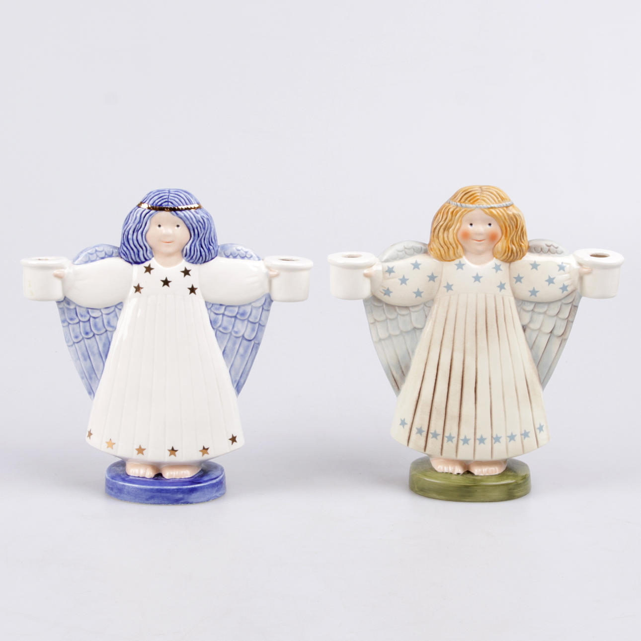 LJUSSTAKAR, 2 st. Porslin, Lisa Larson, Weihnacht, Goebel.