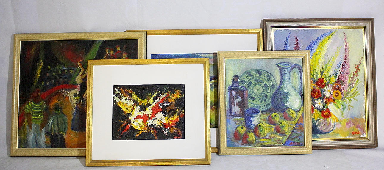 AKSEL LINDSTRÖM. olja på duk, 5 st, signerade Aksel.