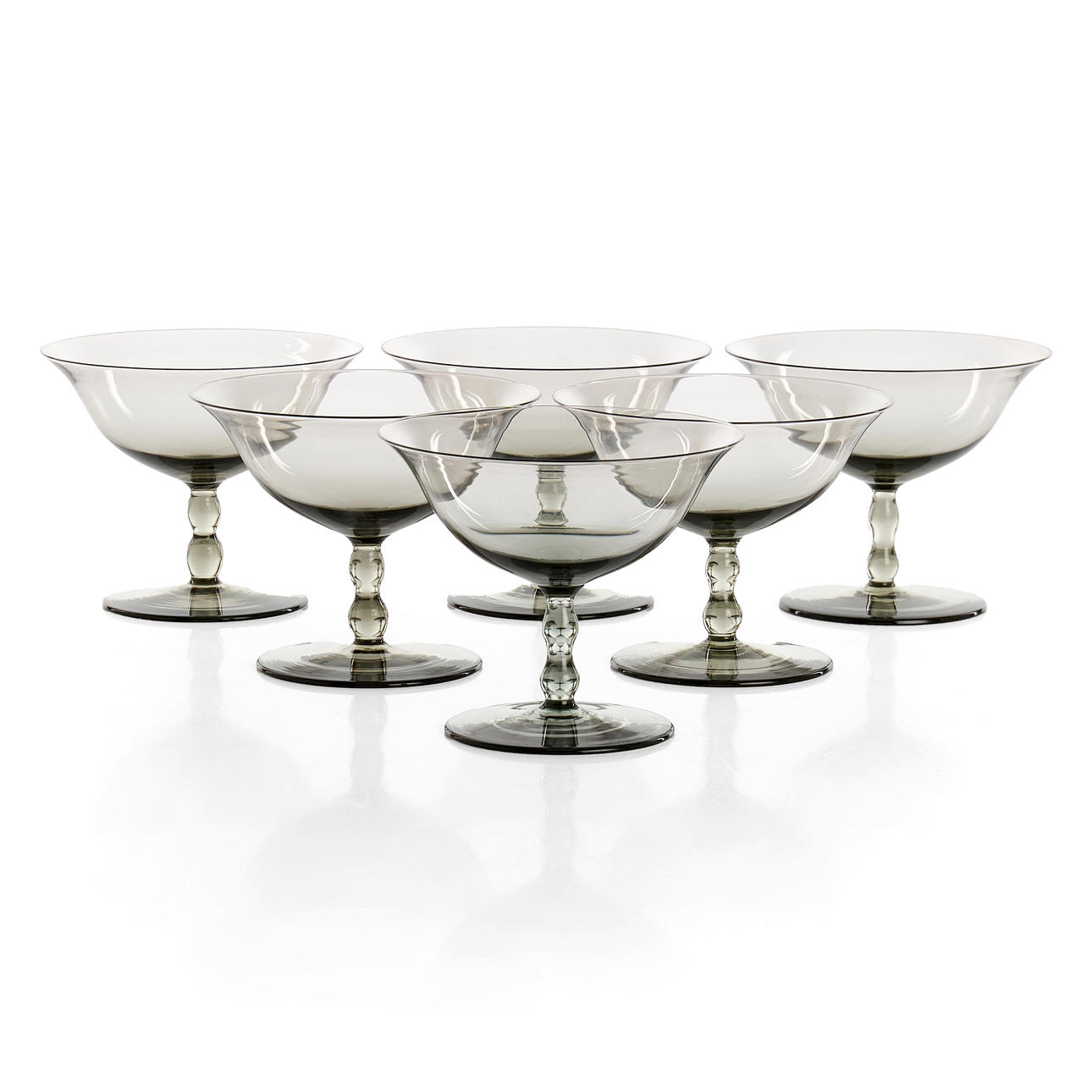 COUPE GLAS. 6 røgfarvede glas, Simon Gate, Orrefors/Sandvik.