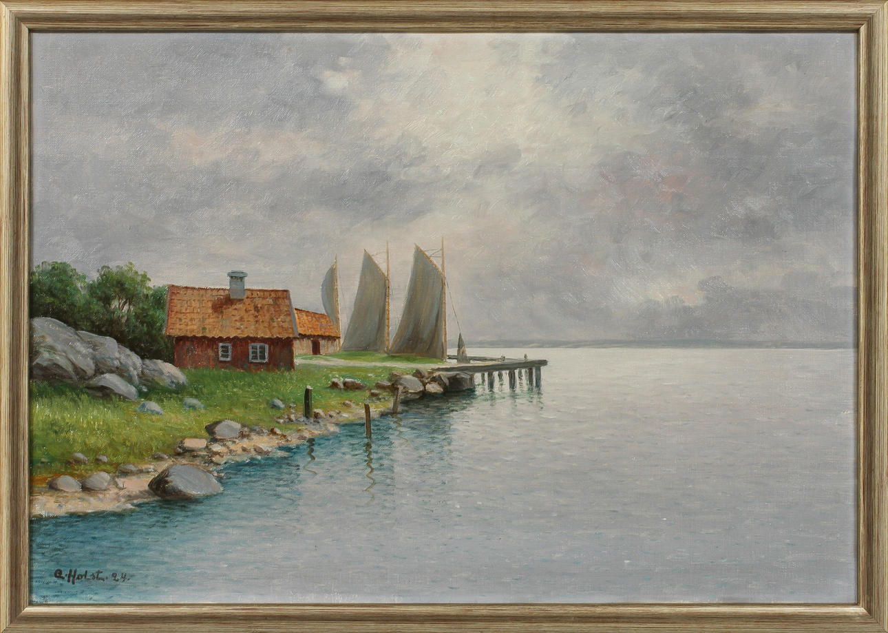 EMMA HOLST. Kustbild, olja på duk, signerad och daterad 24.