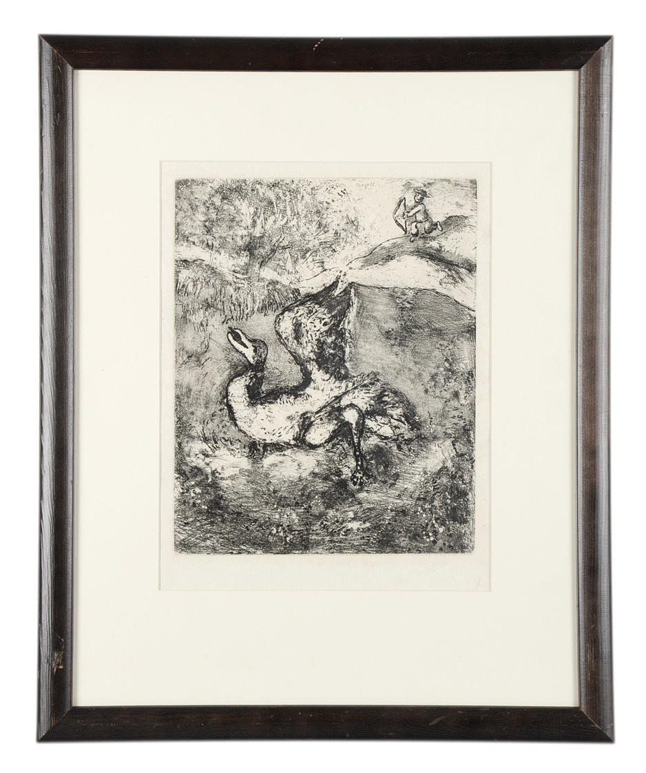 MARC CHAGALL. From the series "Les Fables de la Fontaine", Archer and Swan.