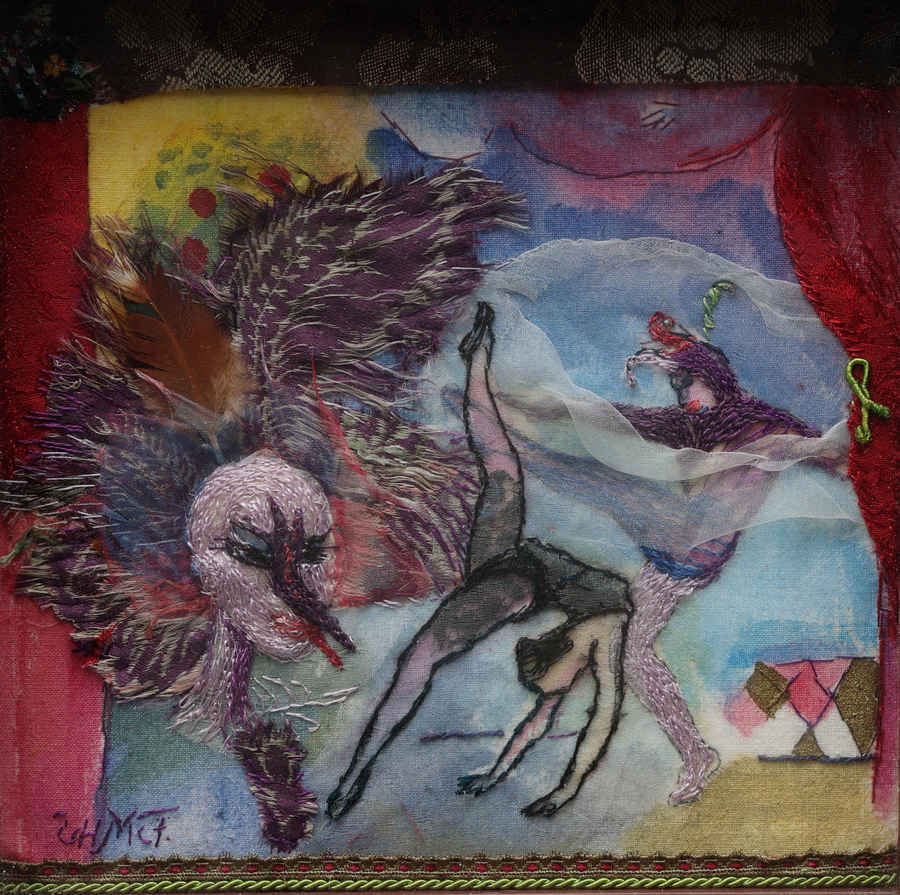 ULLA HAMMARSTEN MCFAUL, "Eldfågeln", textil, monogramsignerad UHMcF.