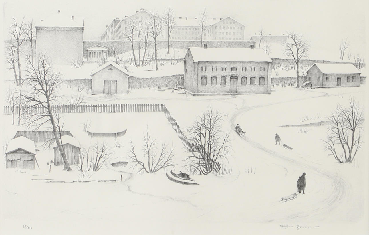 BJÖRN JONSSON. Winter landscape, lithograph, signed.