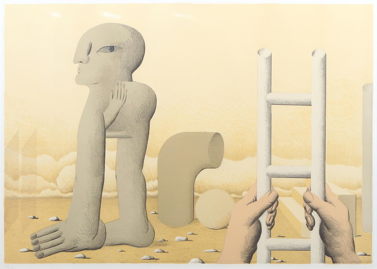 HORST ANTES. Lithography, 20/100. Surreal composition. Signed.