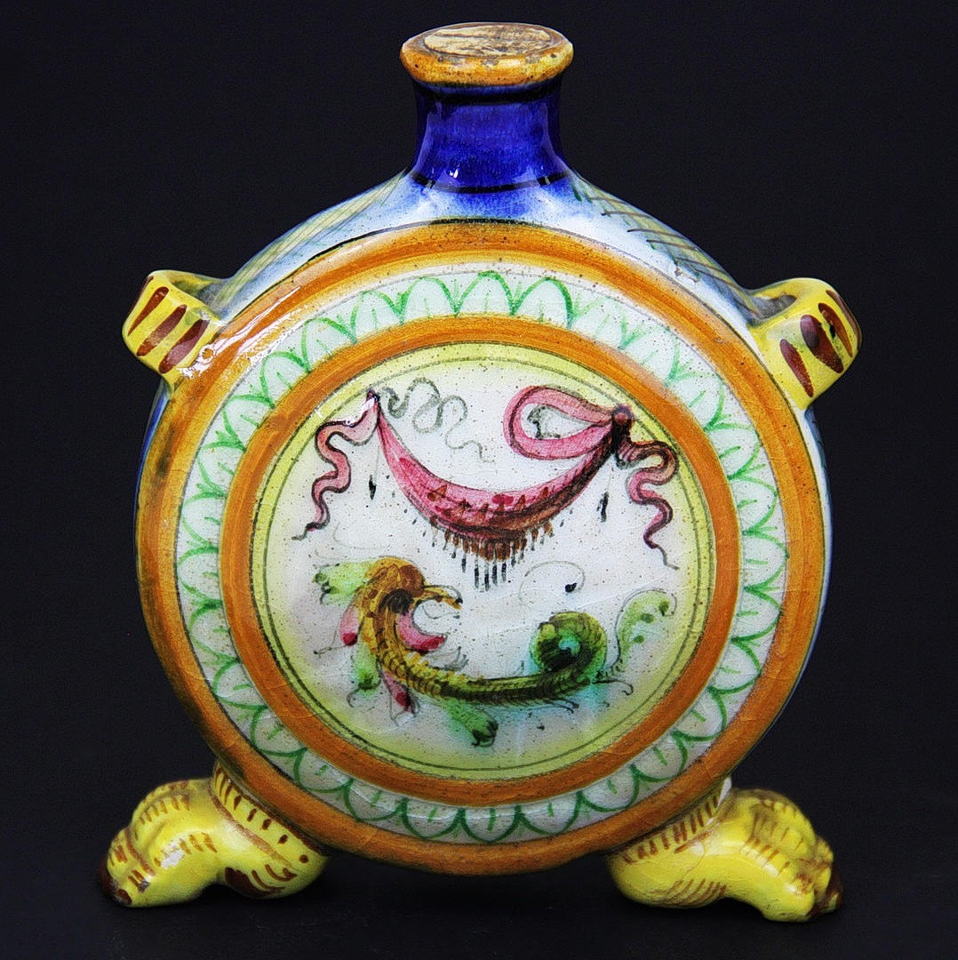 ITALIAN FAIENCE SPIRIT BOTTLE.