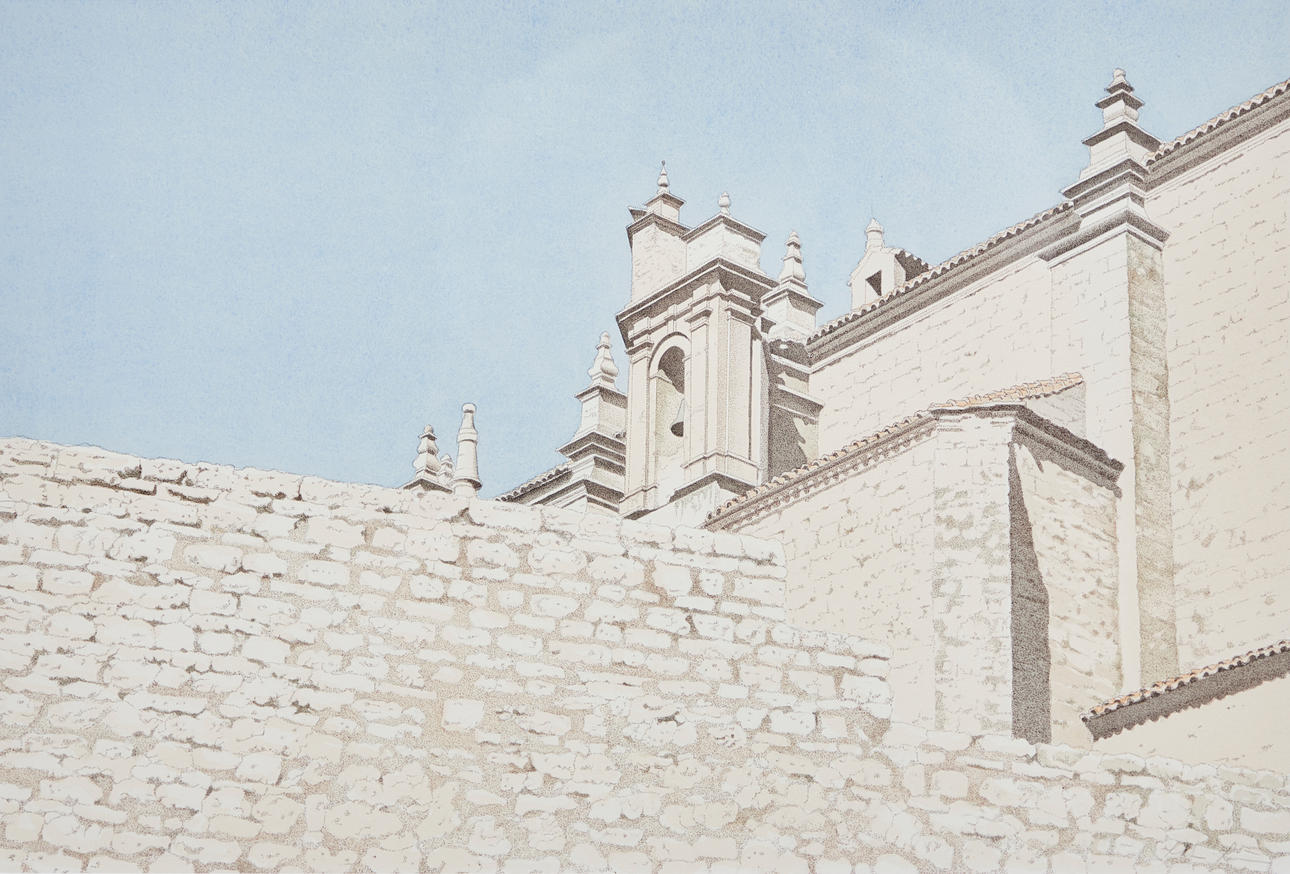 LOTHAR BRAUN (GEB. 1931). Steinmauer vor Glockenturm.