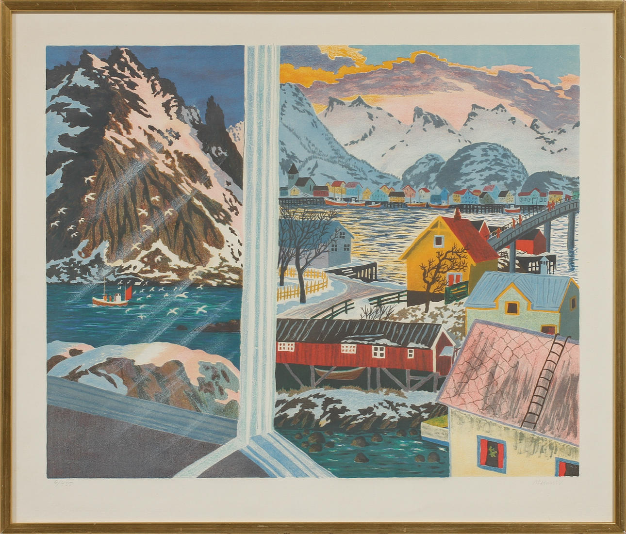 MONA HUSS WALIN. "Spegling i fönstret, Lofoten" färglitografi, signerad och numrerad 6/435.