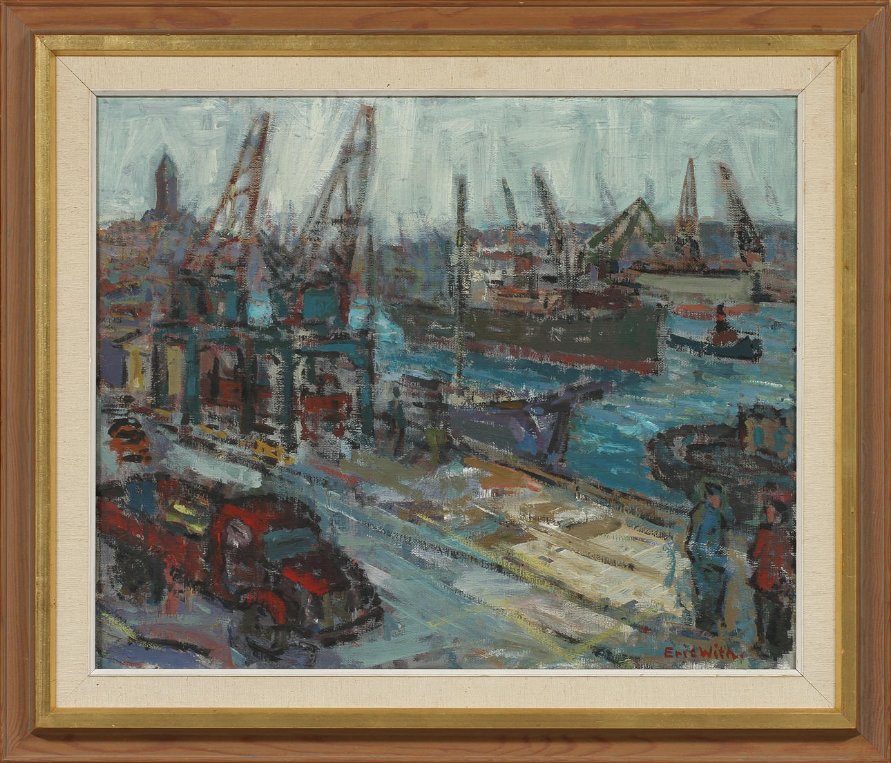ERIC WITH. Hamnbild, Göteborg, olja på duk, signerad.