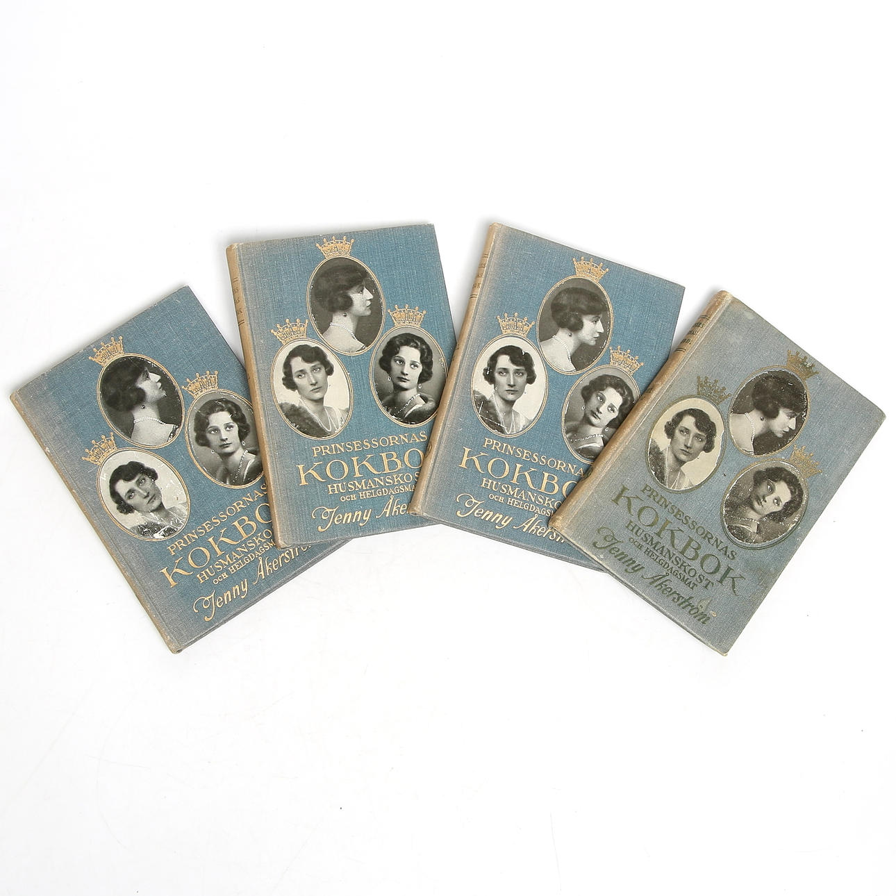 KOKBÖCKER, 4 st, "Prinsessornas Kokbok, husmanskost och helgdagsmat", Jenny Åkerström, Åhlen & Åkerlunds förlag. 1900-talets första hälft.
