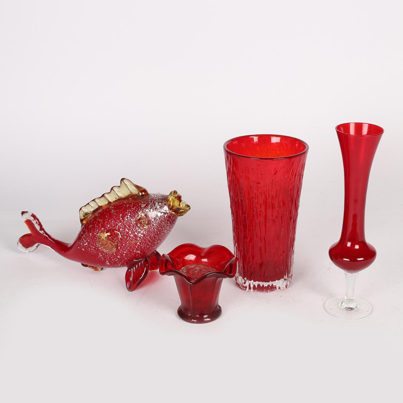 A WHITEFRIARS RUBY RED COOLING TOWER VASE BY GEOFFREY BAXTER.