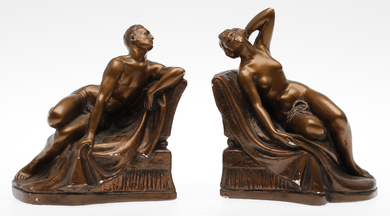 BOKSTÖD, ett par, bronserade, 1900-tal.