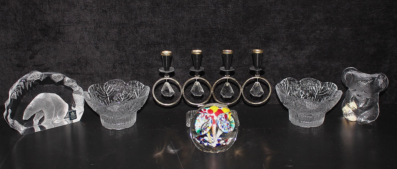 GLASFÖREMÅL, 6st, bl.a glasblock, glasbjörn, M. Jonasson.