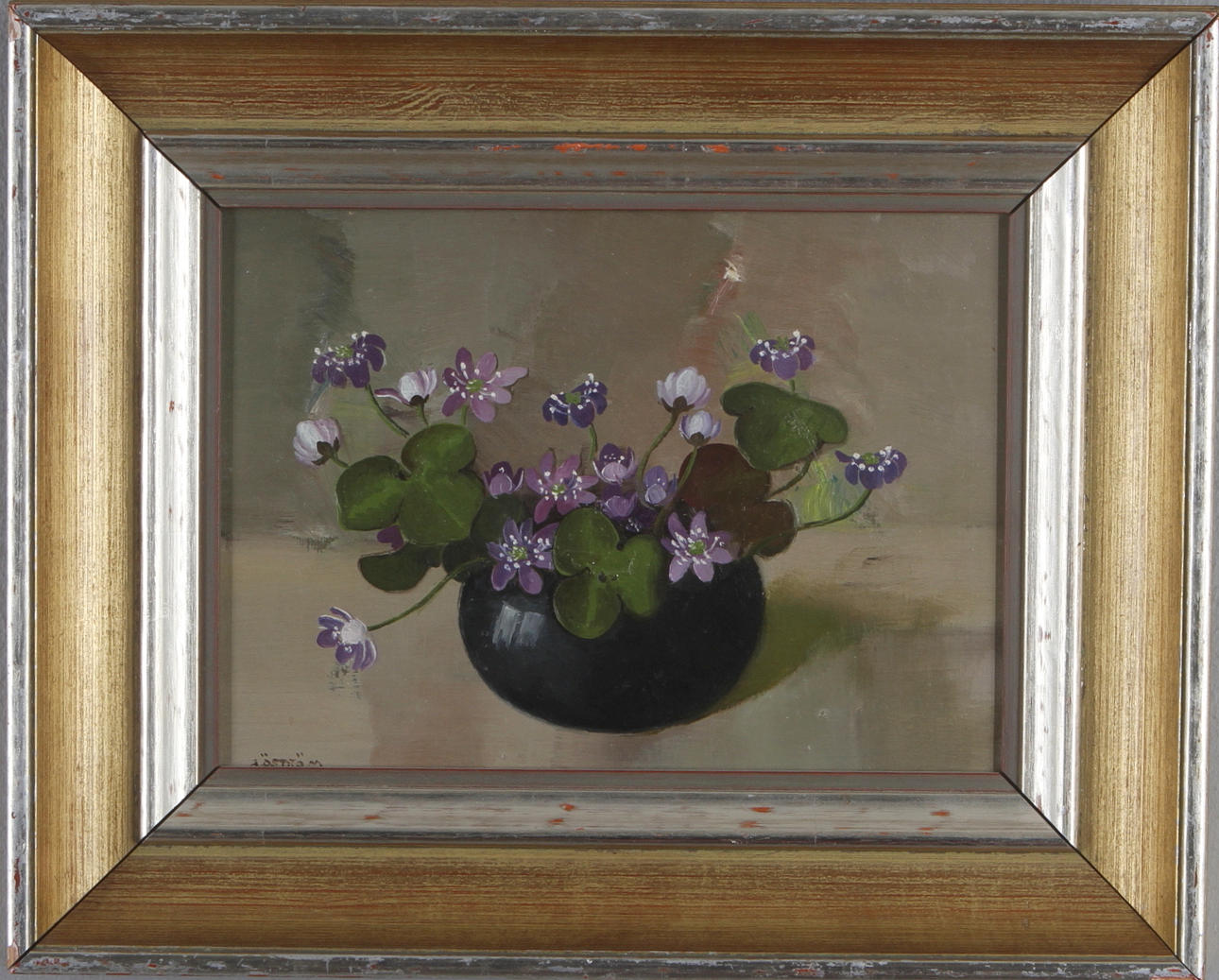 ARVID ÖSTRÖM. Blomsterstilleben, olja på pannå, signerad.