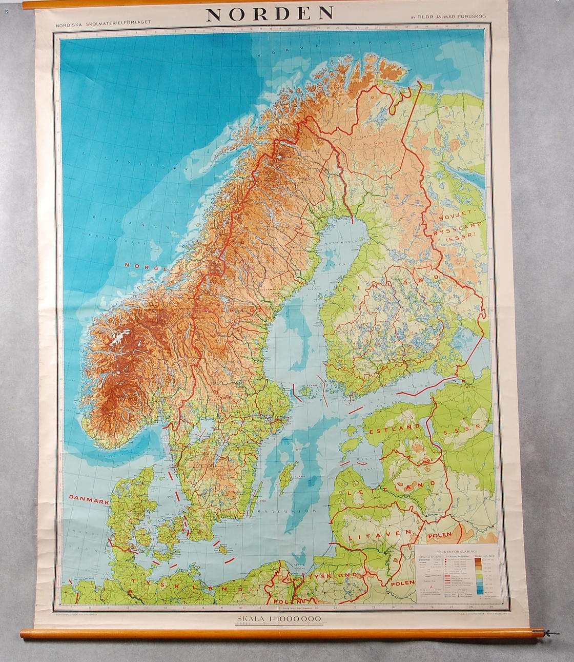 SKOLKARTA, norden, Kartografen Stockholm 1932, 230 x 175 cm.