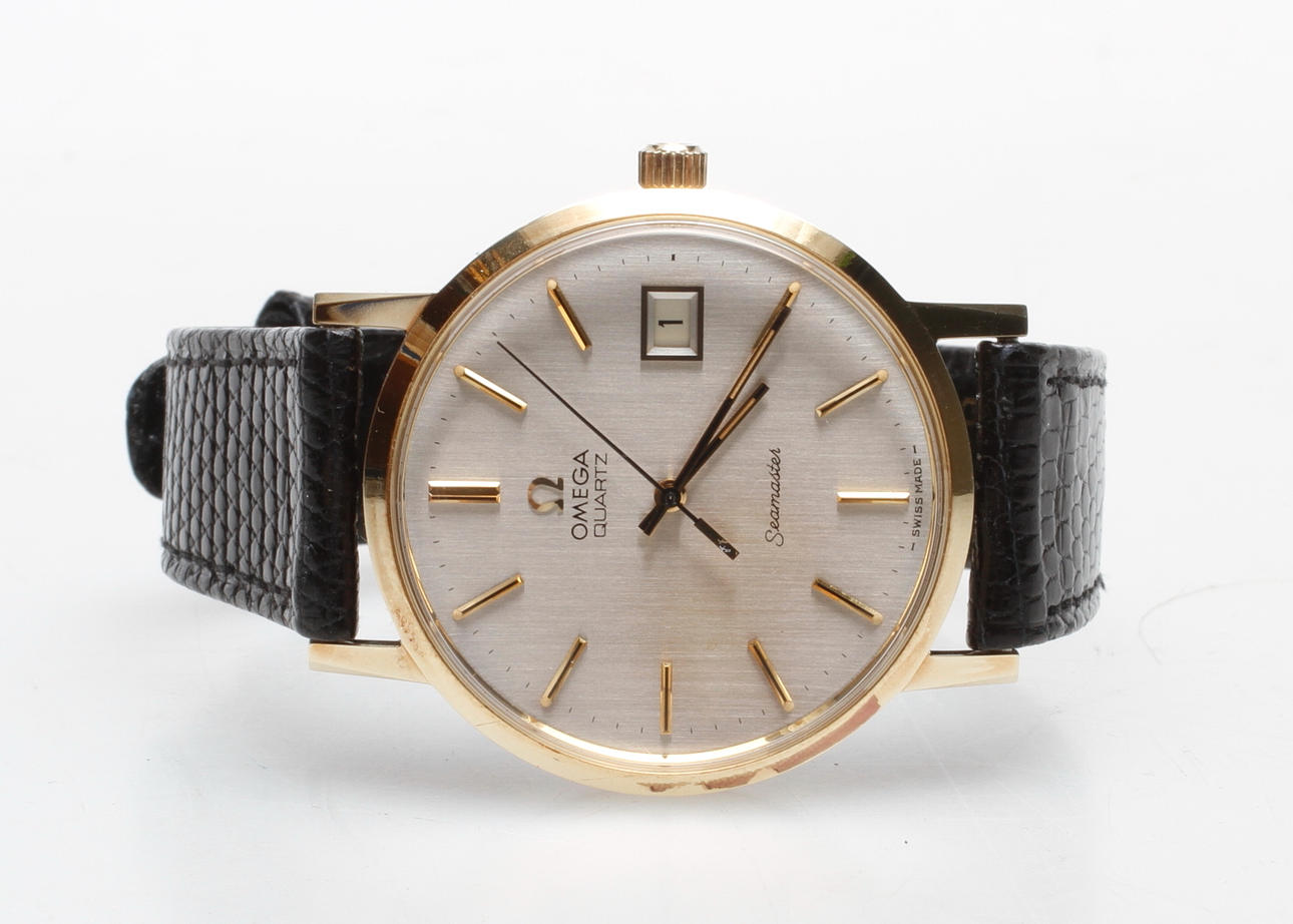 HERRARMBANDSUR, Omega Seamaster, 14 k guld, New old stock.