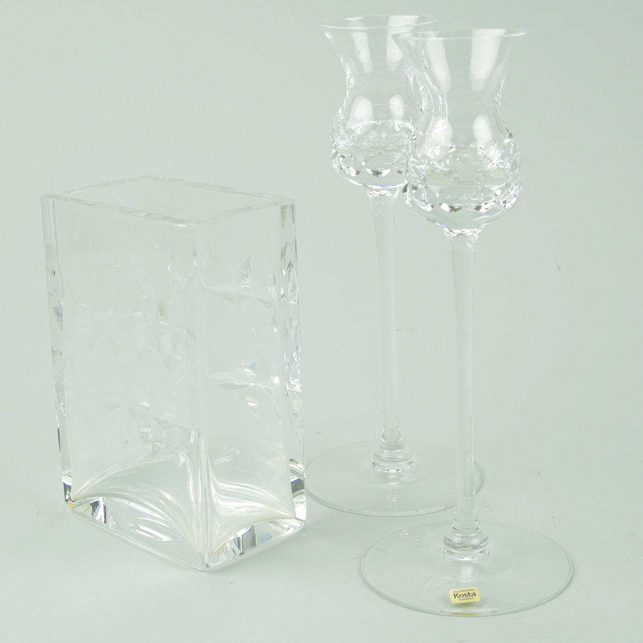 VAS SAMT LJUSSTAKAR, kristall, Göran Wärff, Kosta.