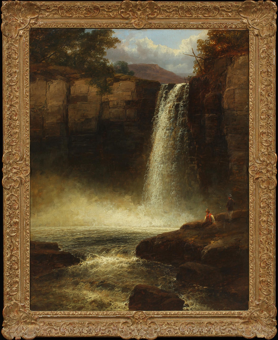 JOHN BRANDON SMITH. Vattenfall och figurer, olja på duk, 1800-tal, signerad.