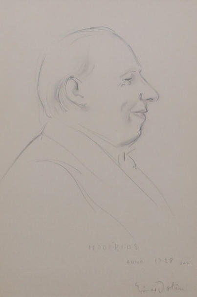 EINAR JOLIN. teckning, "Modérius", signerad och daterad Einar Jolin 1928.
