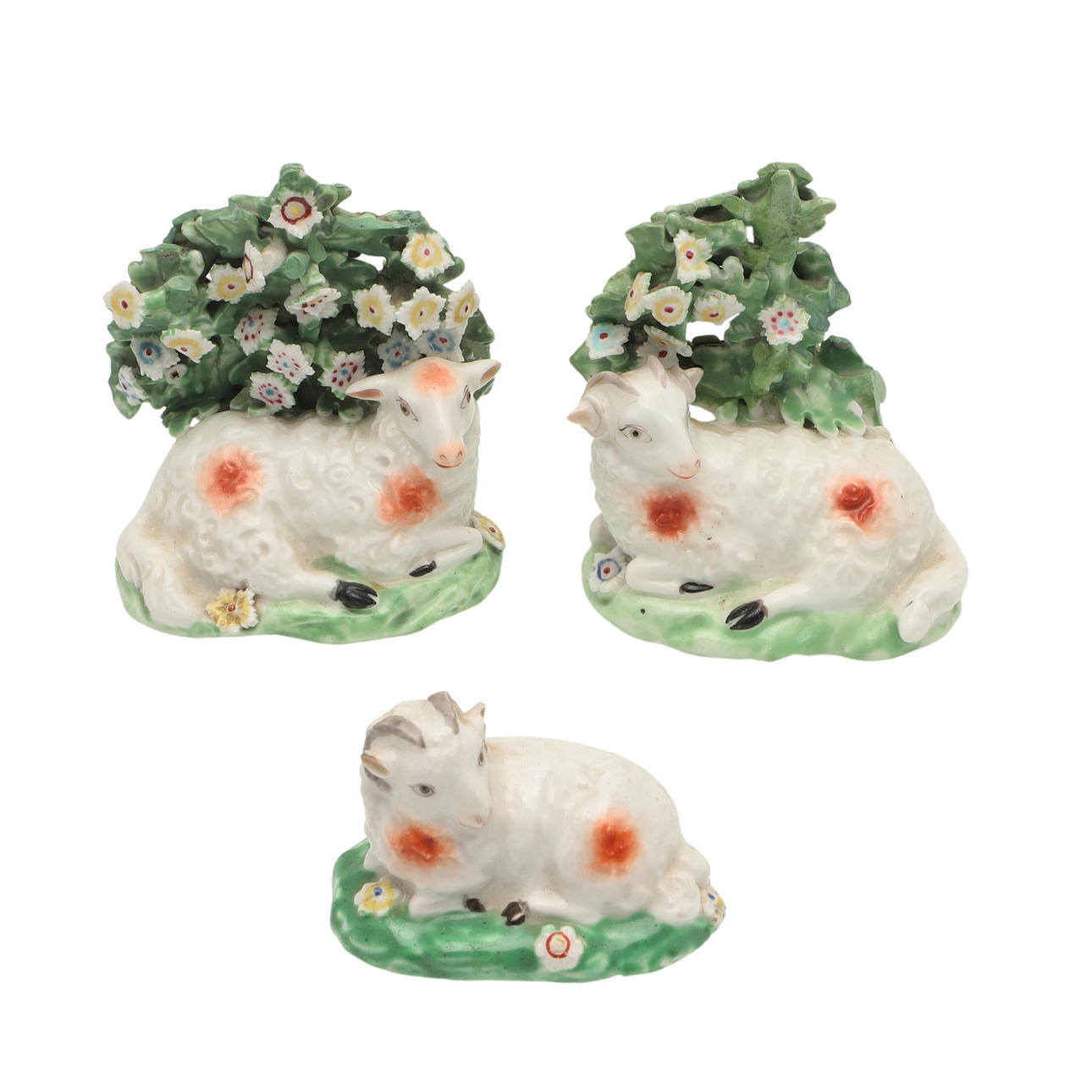 THREE DERBY STYLE SHEEP FIGURES.
