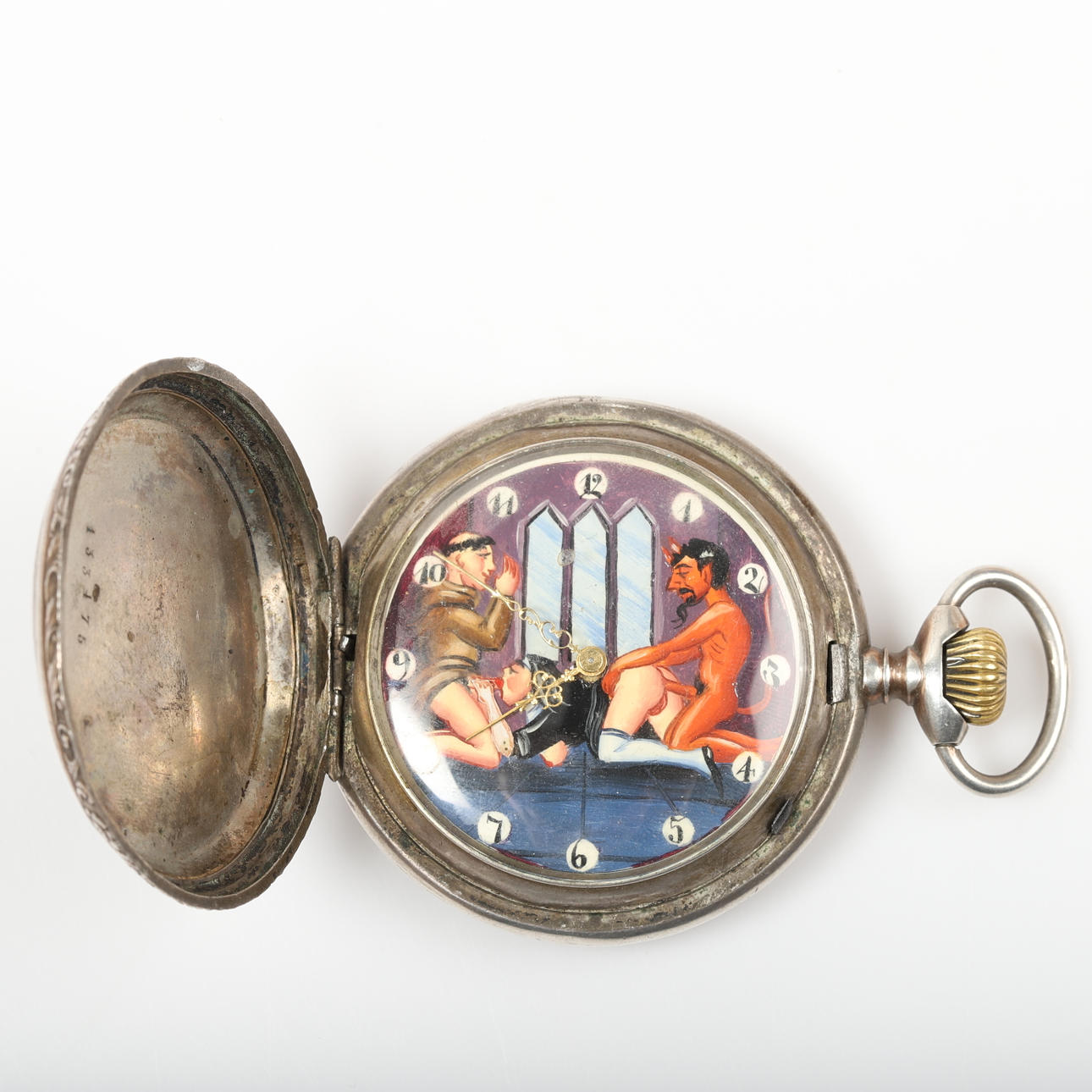 POCKET WATCH, silver with decorative painted dial, Carl Meyer.