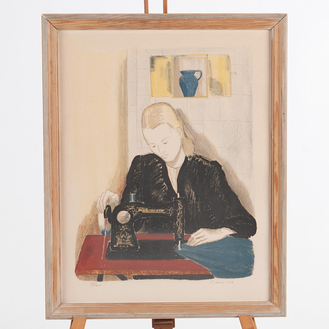 LENNART GRAM. “At the sewing machine”, lithograph, signed, numbered 39/360 and dated 1950.