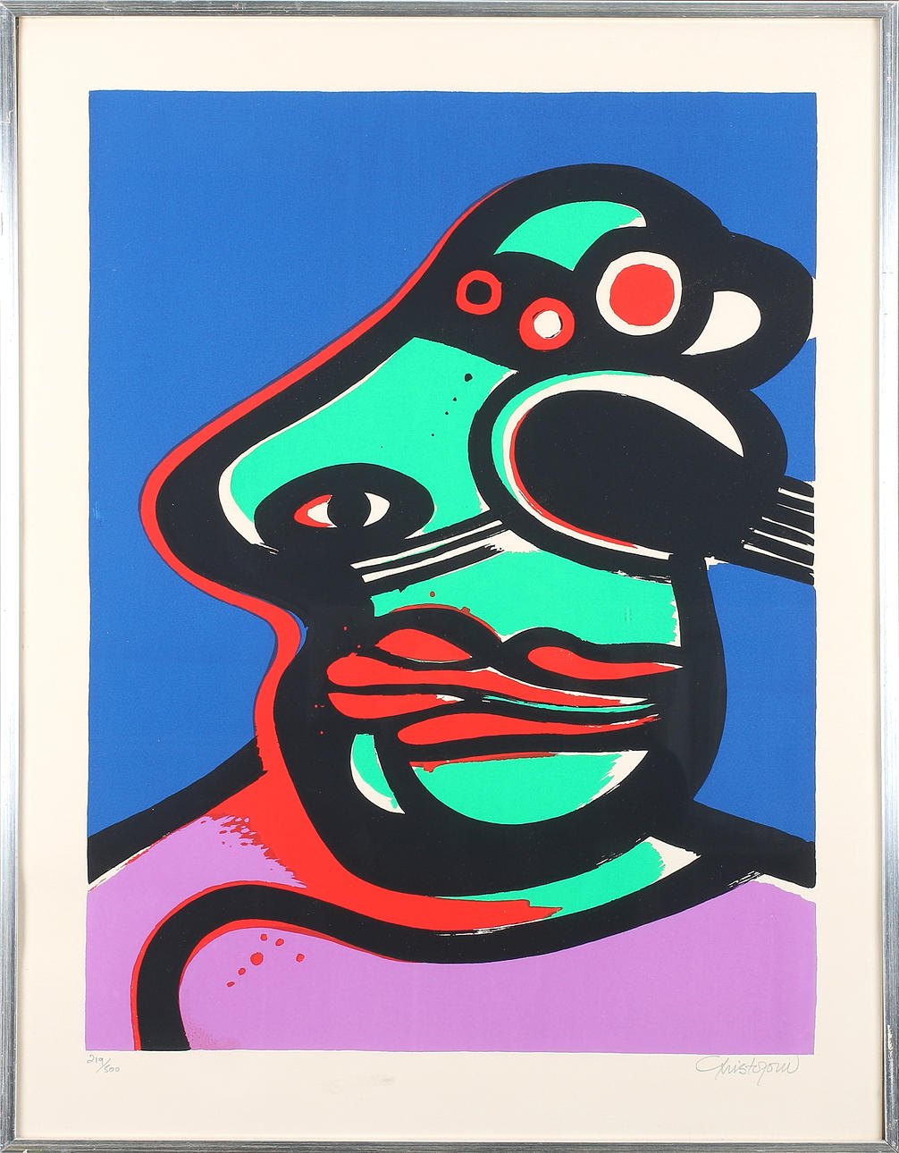 JOHN CHRISTOFOROU. Ansikte, färglitografi, signerad och numrerad 219/500.