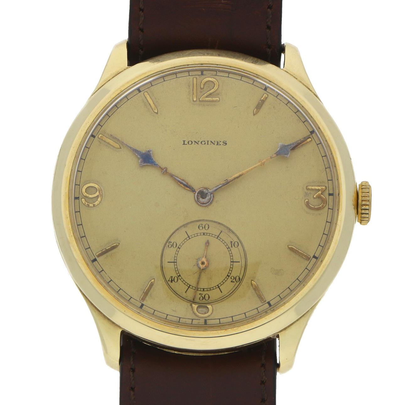 LARGE LONGINES HERRKLOCKA gult guld 585/-.