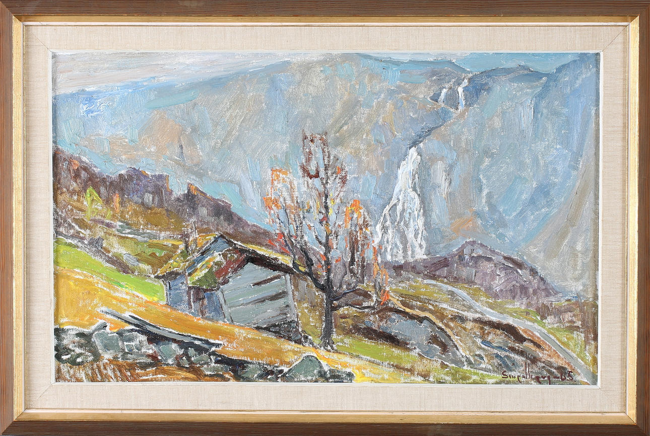 FRITZ SMEDBERG. "Novlefors i gråväder, Röldal, Norge", signerad och daterad 1965.