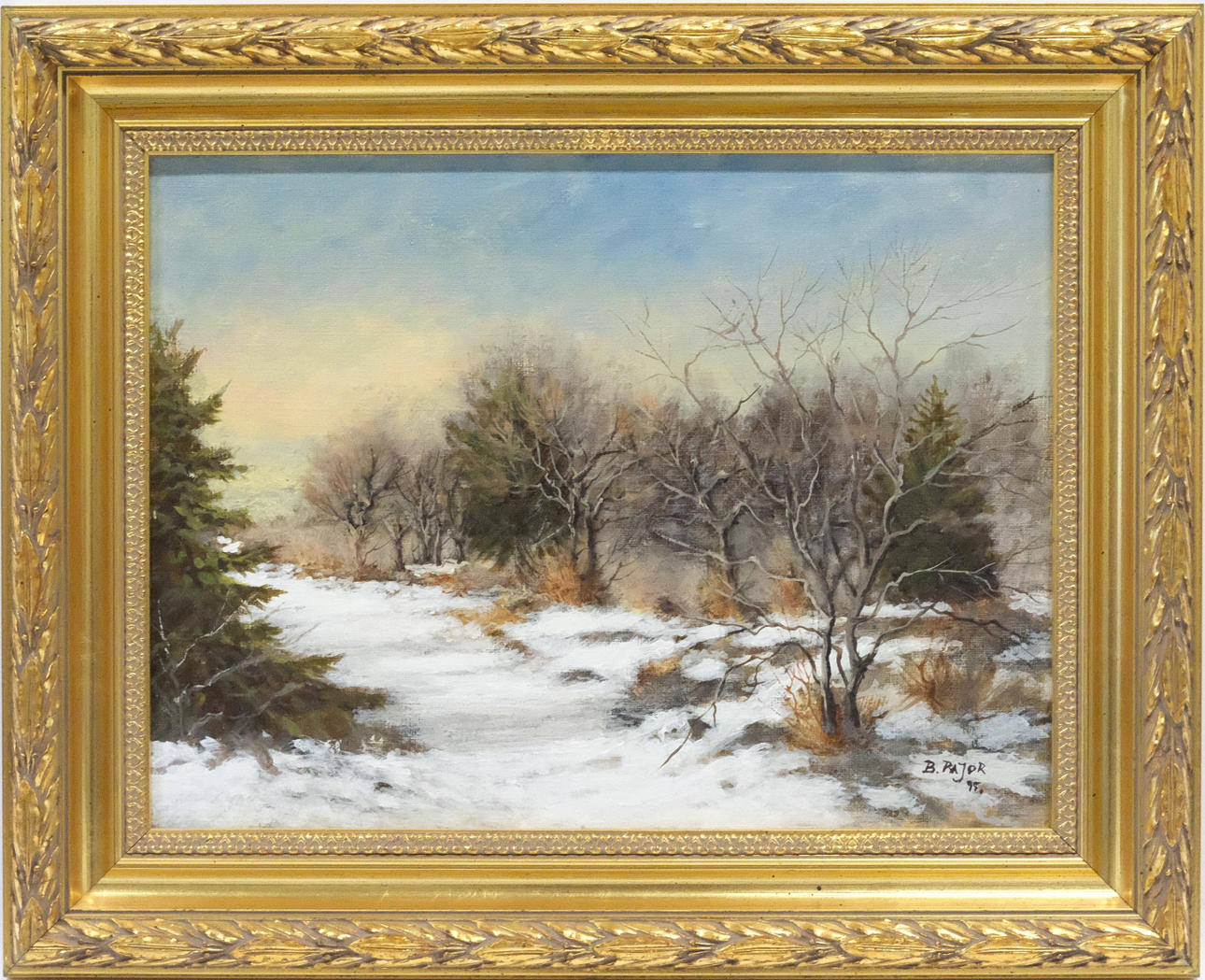 BÉLA PAJOR. OIL ON PANEL. WINTER LANDSCAPE.