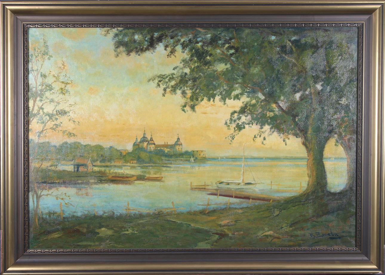 RAGNAR SWAHN. Kalmar slott, olja på duk, signerad.