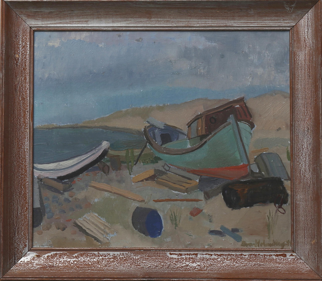 EVA HOLMBERG-JACOBSSON. Motiv från Medelhavet, olja på duk, signerad Eva Holmberg.