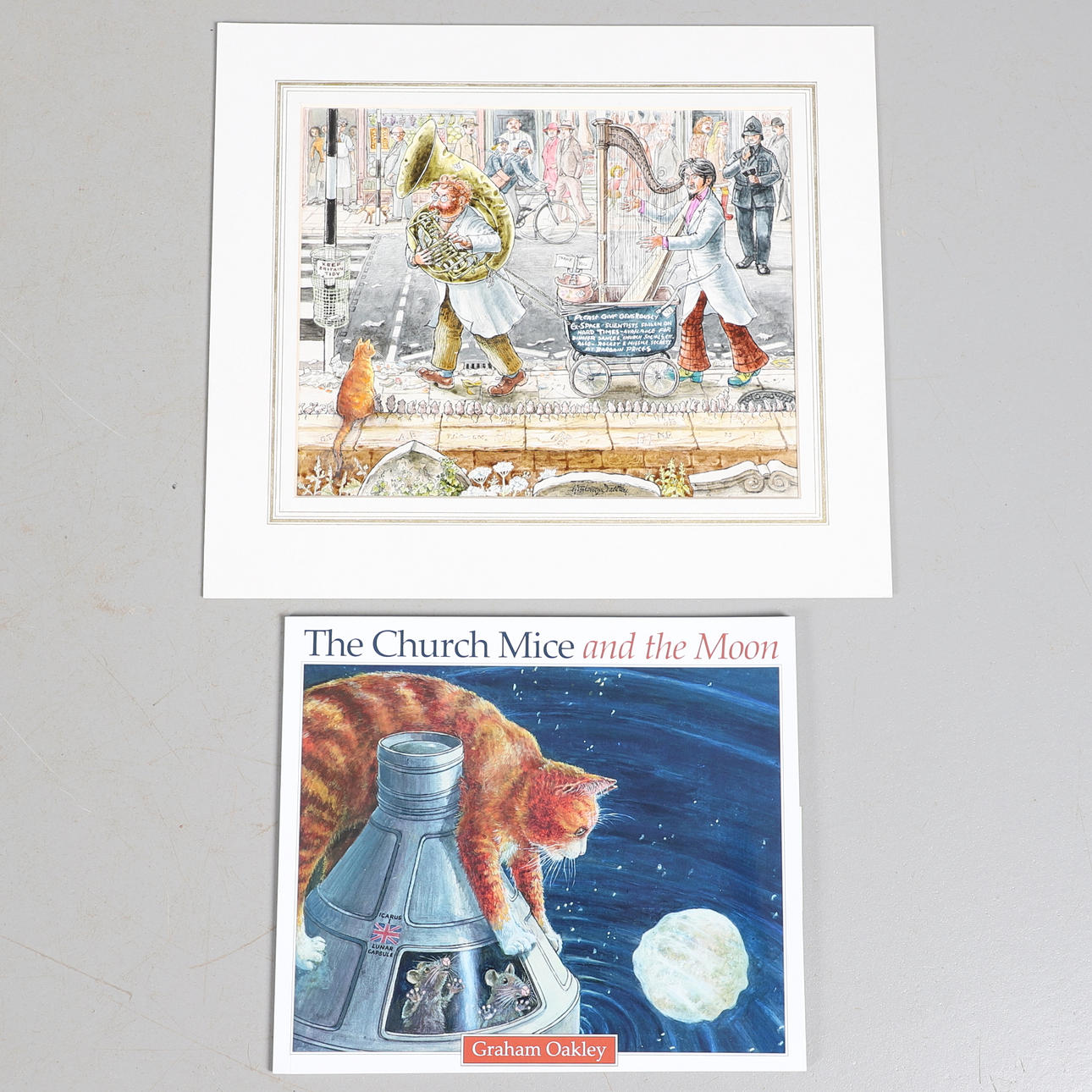 GRAHAM OAKLEY (1929-2022). "... THEY WERE REALLY GLAD TO SEE THAT THE TWO MEN HAD GIVEN UP TRYING TO SEND MICE TO THE MOON AND HAD EMBARKED ON A USEFUL CAREER." (from `THE CHURCH MICE AND THE MOON`).