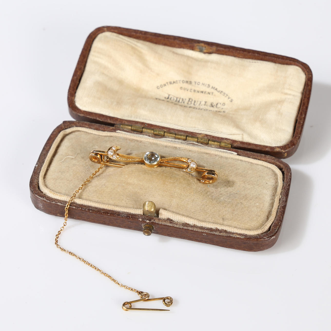 EDWARDIANSK AKVAMARIN OG FRØPERLEBROCHE.