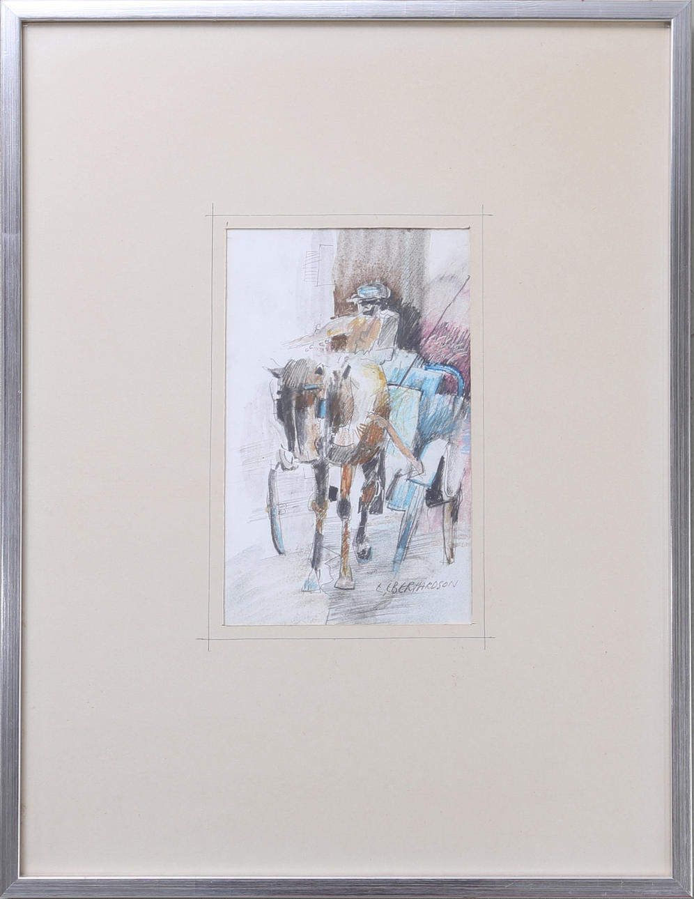 EBBE EBERHARDSON. Förare med häst och vagn, blandteknik, signerad, 1900-talets senare hälft.