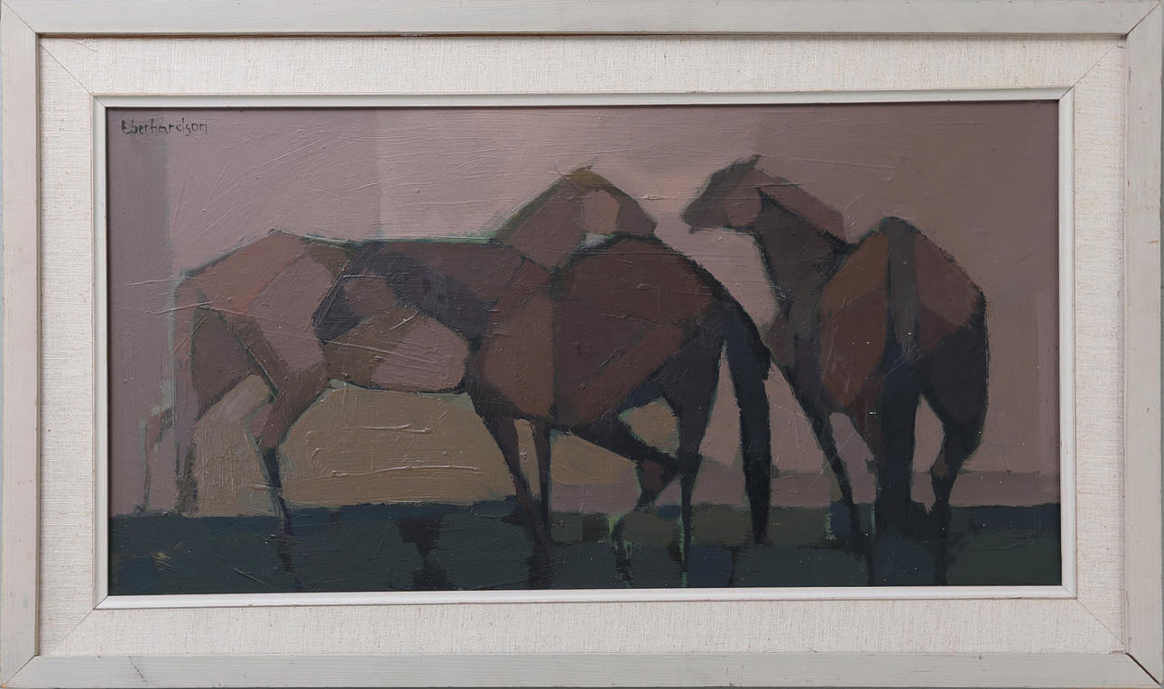 EBBE EBERHARDSSON. Hästar, olja på pannå, signerad.