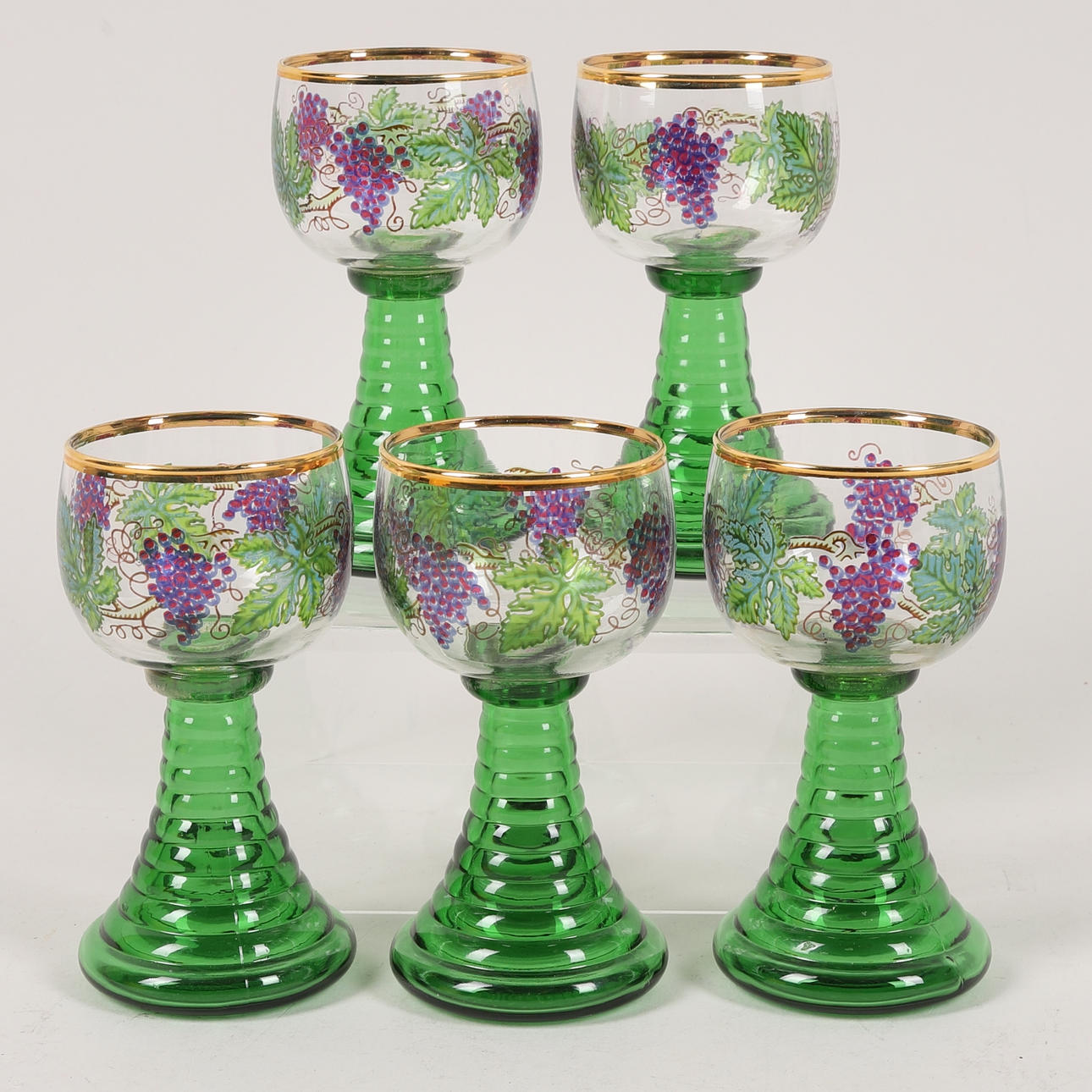 REMMARE, 5 st, grönt glas, vinranka, 1900-tal.