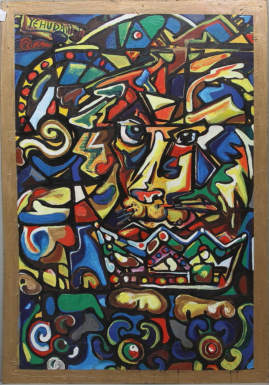 SVEN-ARNE HÖKENSTRÖM "HÖKEN". Olja på pannå. Skiss för fönster till synagoga. Signerad.