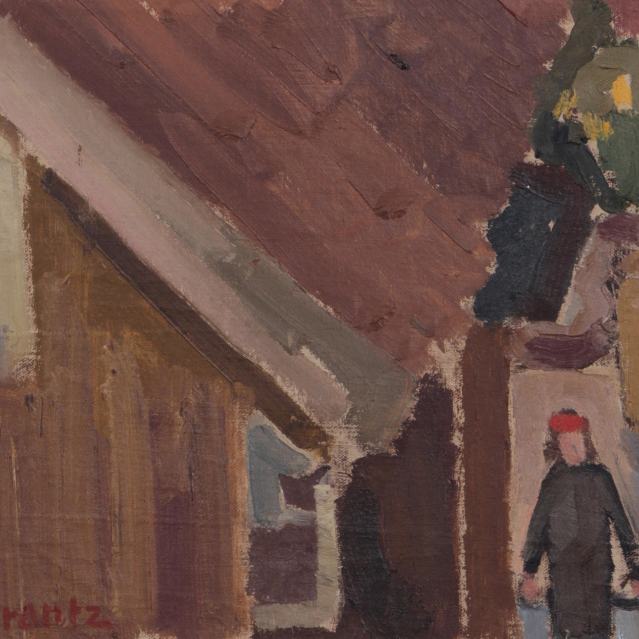 BENGT CRANTZ. Olja på duk, hustak, signerad.