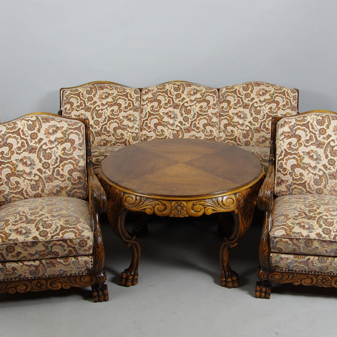 SOFFGRUPP, björk med rotting i sidorna, chippendalestil.