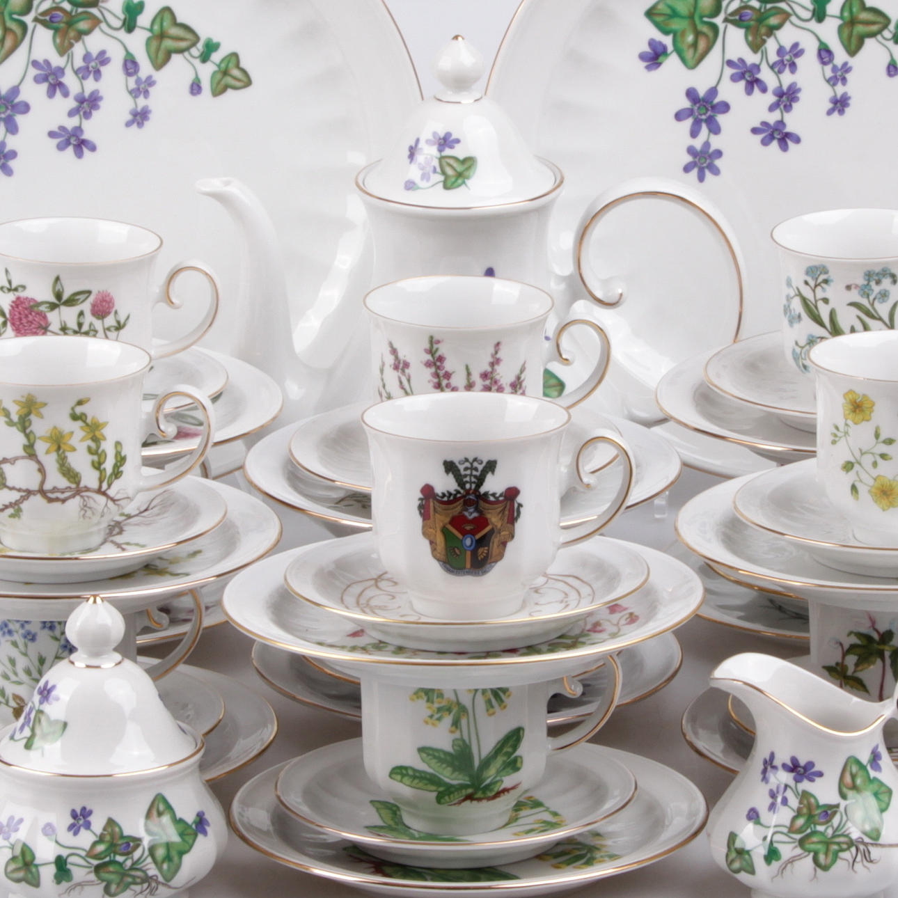 KAFFESERVIS, 41 delar, dekor efter Carl von Linné, Fyrklövern.