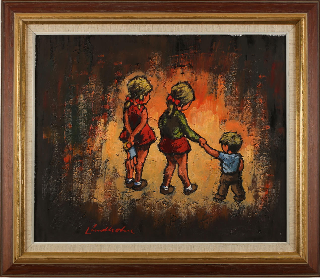 HELGE E. LINDHOLM. Olja på duk, barnmotiv, signerad.
